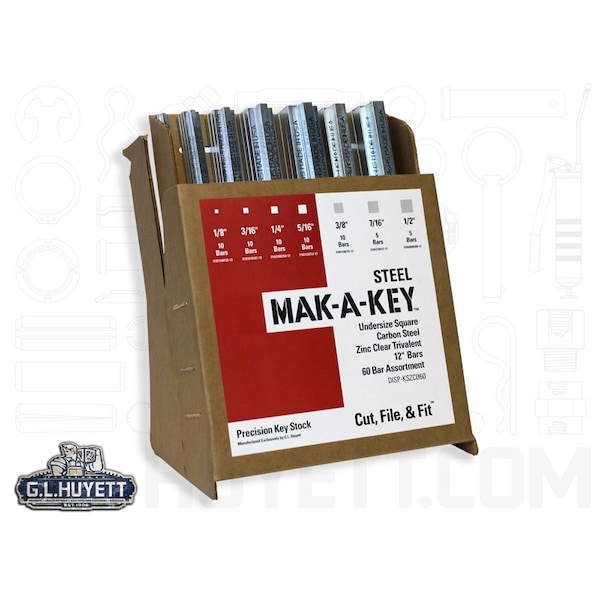 Undersized Key Stock Assortment, Clear Zinc Plated, 60 Pieces